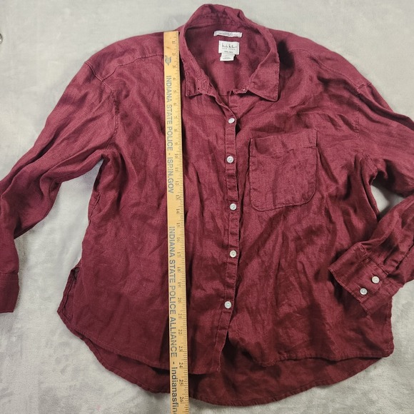 Nicole Miller New York Linen Button Up Shirt Top L Maroon Oversized Fit - Picture 4 of 6